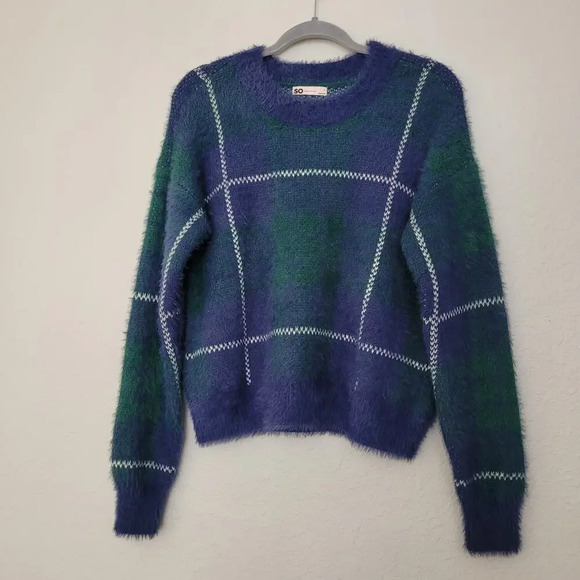 SO Goods For Life Women's Pullover Sweater L Blue and Green Nylon Long Sleeves - Picture 1 of 7